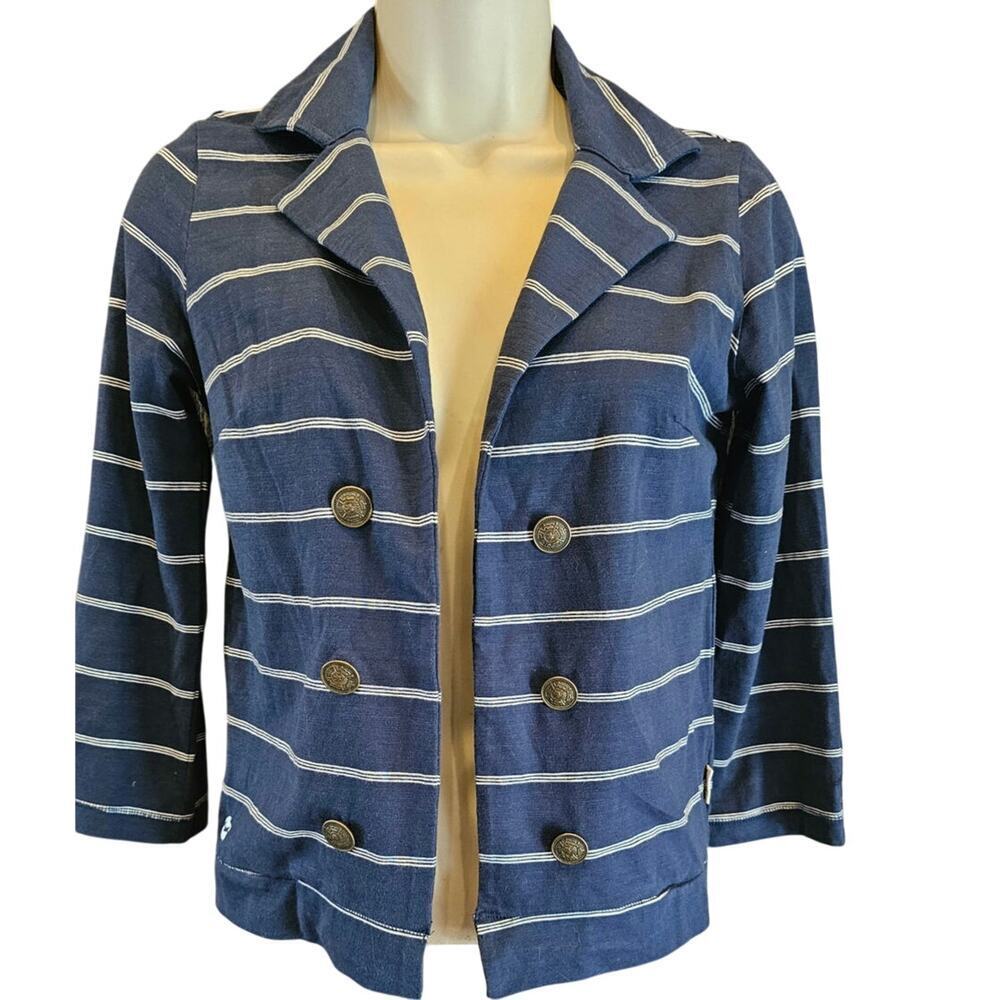 Billabong Lightweight Open Blazer Jacket Navy Blue/White Striped Women Sz S y2k